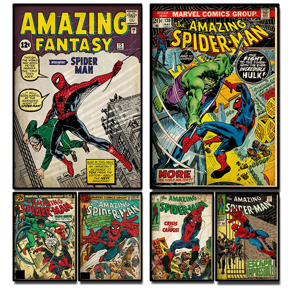 🕷️ Poster Super-Héros Style Rétro – Art Mural Comics & Décoration Enfant