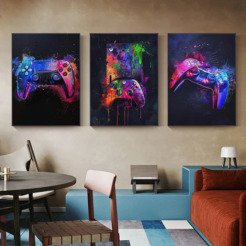 🎮 Poster Gaming Néon Aquarelle – Décoration Murale Gamer Moderne & Énergique