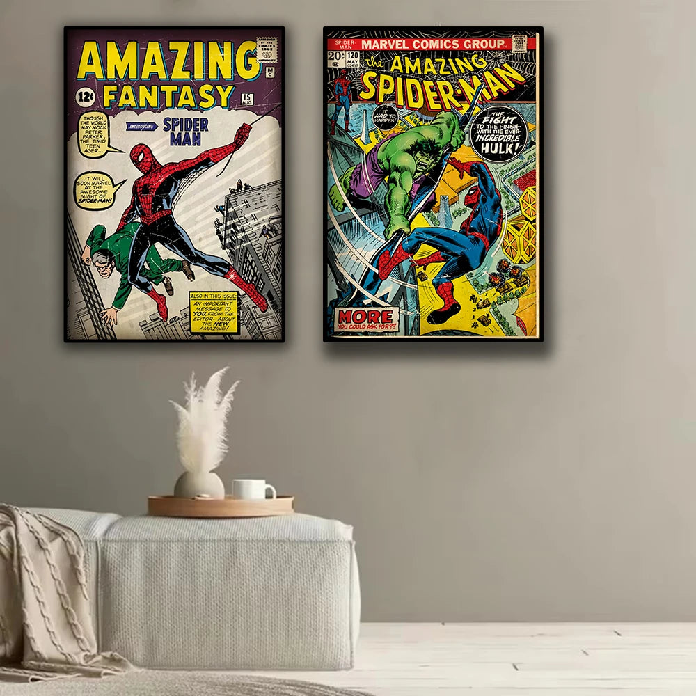 🕷️ Poster Super-Héros Style Rétro – Art Mural Comics & Décoration Enfant