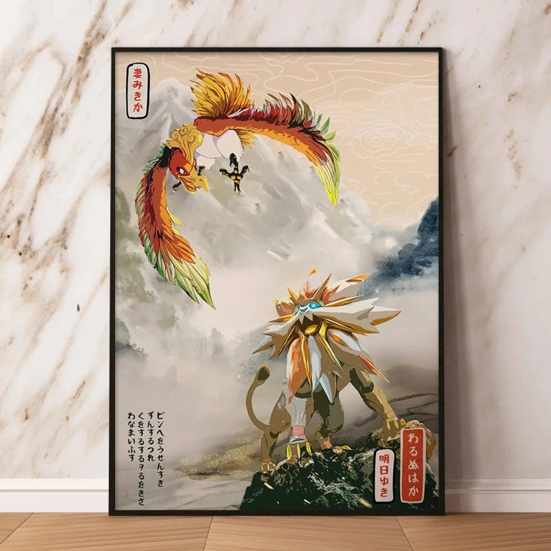 🌈 Poster Toile Style Anime Japonais – Créatures Mignonnes Aquarelle & Décoration Murale