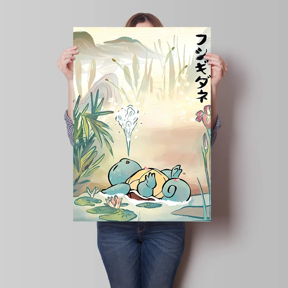 🌈 Poster Toile Style Anime Japonais – Créatures Mignonnes Aquarelle & Décoration Murale
