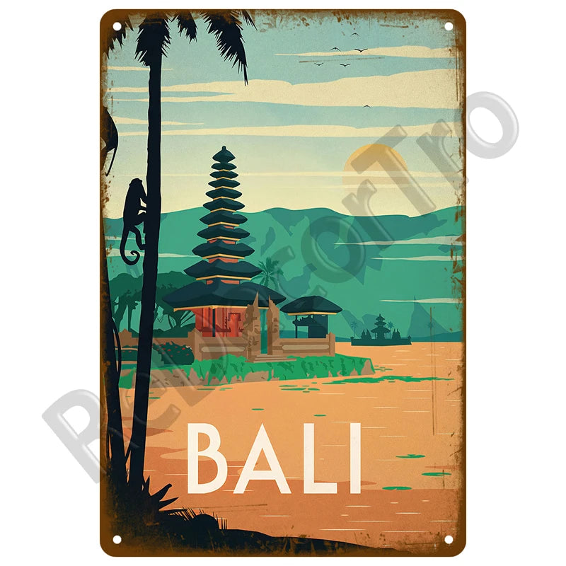 🌊 Plaque Métal Vintage Plage & Ville Côtière – Décoration Murale Rétro Estivale