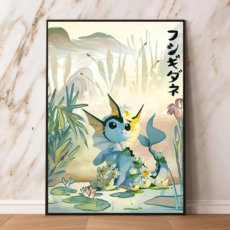 🌈 Poster Toile Style Anime Japonais – Créatures Mignonnes Aquarelle & Décoration Murale