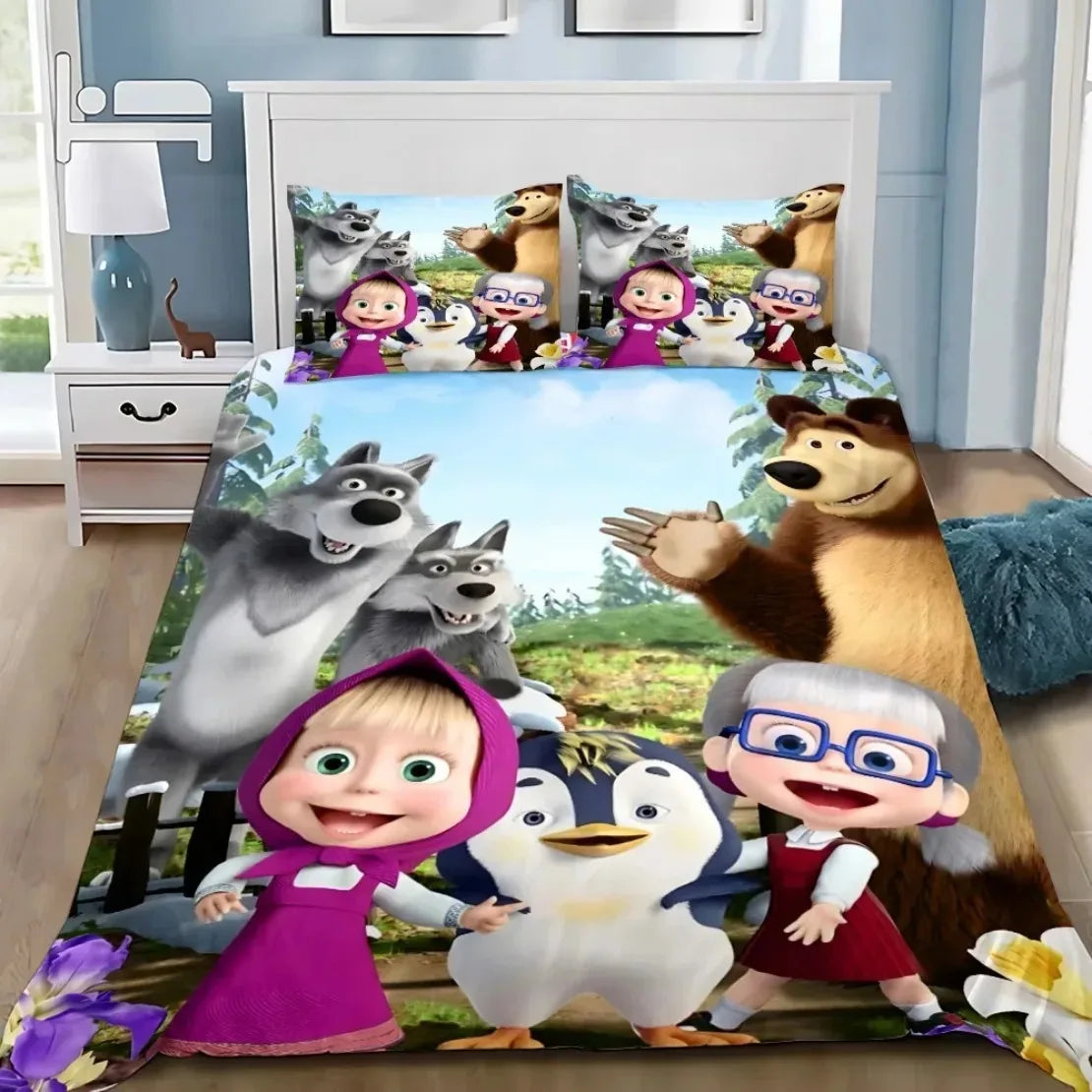 Housse de Couette Petite Fille et l'Ours : Tendresse et Malice en Rose