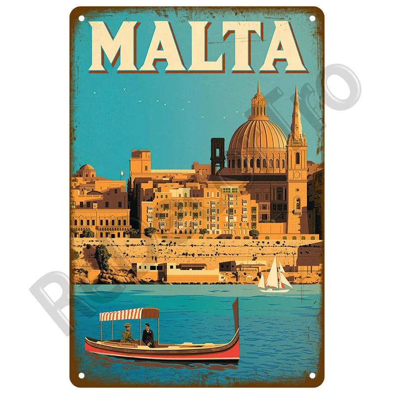 🌊 Plaque Métal Vintage Plage & Ville Côtière – Décoration Murale Rétro Estivale