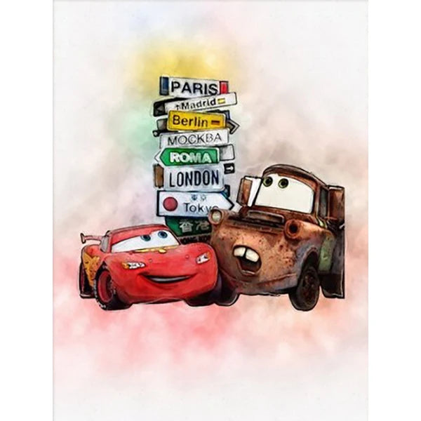 🚗 Poster Toile Style Dessin Animé Voitures – Décoration Murale Enfant Moderne & Colorée