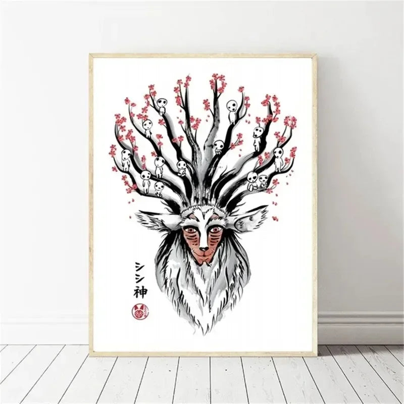 🌿 Poster Anime Japonais Esprit de la Forêt – Art Mural Nature & Décoration Nordique