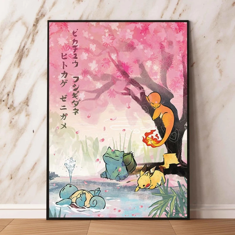 🌈 Poster Toile Style Anime Japonais – Créatures Mignonnes Aquarelle & Décoration Murale