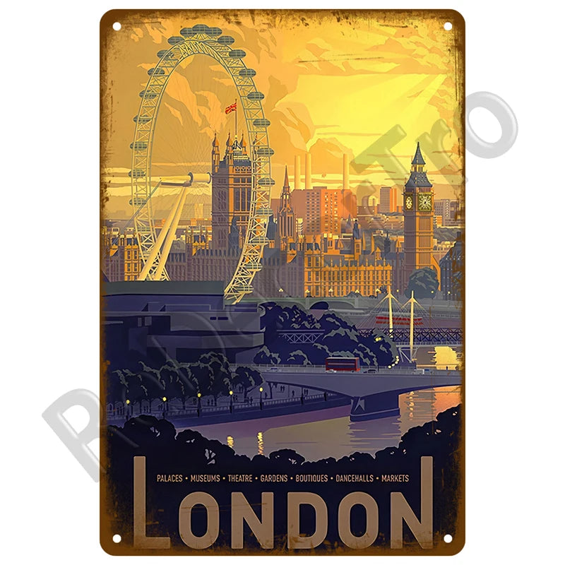 🌊 Plaque Métal Vintage Plage & Ville Côtière – Décoration Murale Rétro Estivale