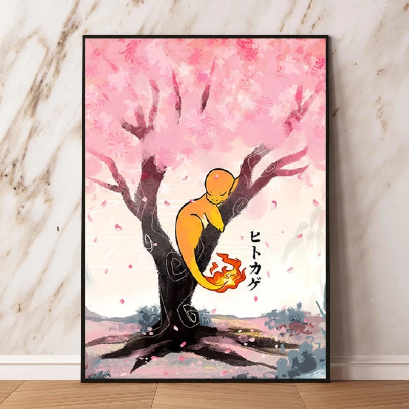 🌈 Poster Toile Style Anime Japonais – Créatures Mignonnes Aquarelle & Décoration Murale