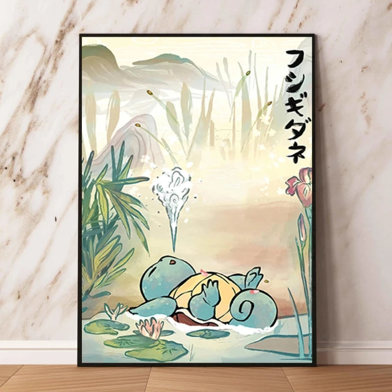 🌈 Poster Toile Style Anime Japonais – Créatures Mignonnes Aquarelle & Décoration Murale