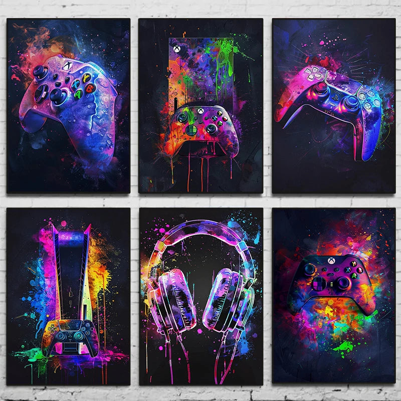 🎮 Poster Gaming Néon Aquarelle – Décoration Murale Gamer Moderne & Énergique