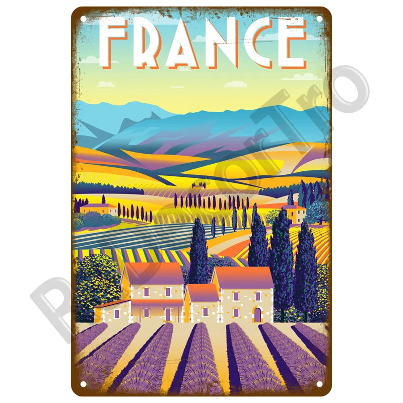 🌊 Plaque Métal Vintage Plage & Ville Côtière – Décoration Murale Rétro Estivale