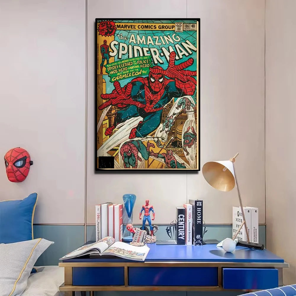 🕷️ Poster Super-Héros Style Rétro – Art Mural Comics & Décoration Enfant