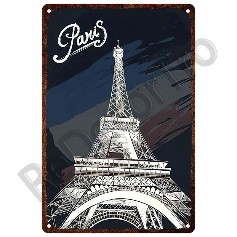 🌊 Plaque Métal Vintage Plage & Ville Côtière – Décoration Murale Rétro Estivale