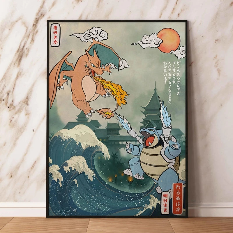 🌈 Poster Toile Style Anime Japonais – Créatures Mignonnes Aquarelle & Décoration Murale